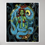 Poster 'Cycloptopus' art print - (pop surreal pin-up)<br><div class="desc">Large full colour art poster print of my painting 'Cycloptopus'. Superb print quality and ready to frame. Add a splash of pop surrealist glamour to your walls today!</div>