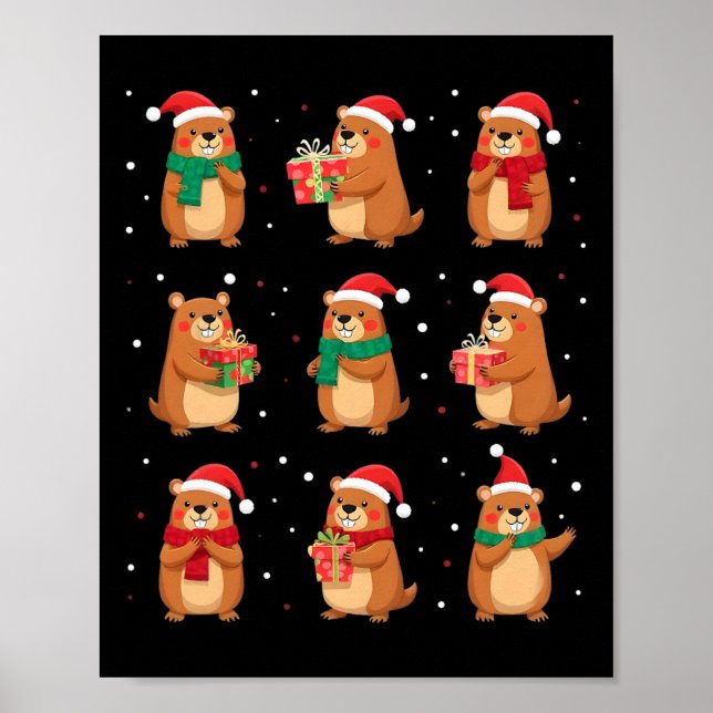 Poster Cypybaras Christmas Santa Hat Funny Cypybara Lover (Frente)