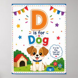 Poster D é para Cachorro Cartaz de Sala de Aula do Alfabe