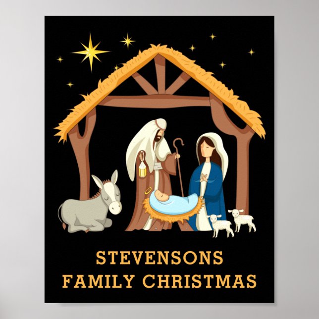 Poster D Family Christmas Baby In A Manger  (Frente)