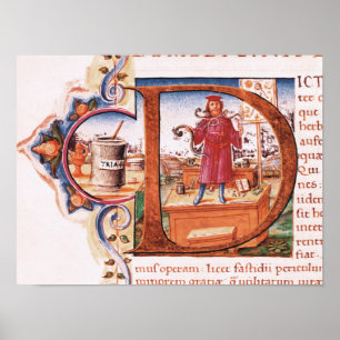 Poster "D" inicial historiado que representa um apóstolo