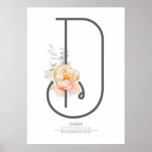 Poster D - Letra Monograma Blush Peach - Home Decor Flora