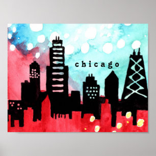 Poster da aguarela da skyline de Chicago