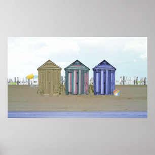Poster da arte das cabanas do beira-mar e da praia