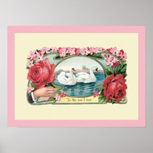 Poster da arte das cisnes e dos rosas do vintage
