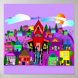 Poster da arte das freiras "que dirige à igreja"
