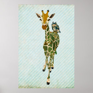 Poster da arte do girafa & da coruja do jade