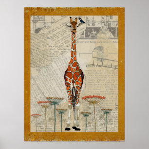 Poster da arte do PÁSSARO do GIRAFA & de ÍNDIGO