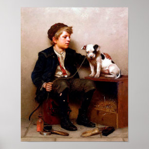 Poster da arte do vintage do menino e do cão