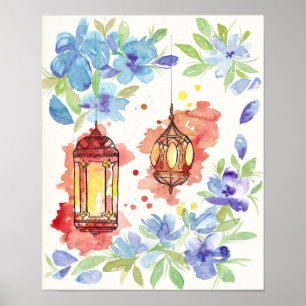 Poster da arte do watercolour das lanternas