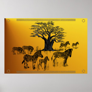 Poster da árvore da zebra e do Baobab
