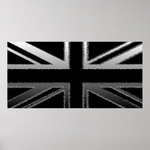 Poster da bandeira de Union Jack do cinza preto e