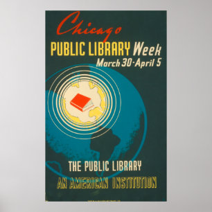 Poster da biblioteca pública do vintage de Chicag