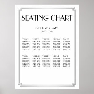 Poster da carta do assento do casamento branco e