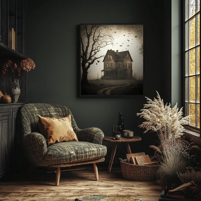 Poster da Casa Assombrada - Impressão de Halloween (Criador carregado)