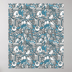 Poster da colagem do Doodle do monstro do hipster