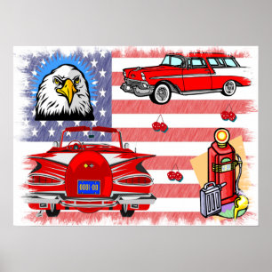 Poster da colagem dos anos 50 e dos anos 60 do