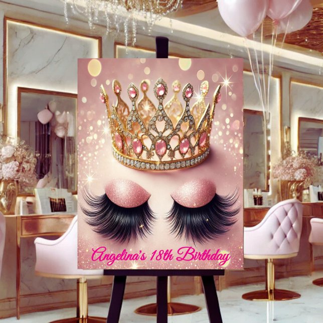 Poster da Coroa Rosa-Glashes Eyelashes (Custom glam fit for a queen—personalize this luxe crown & lashes poster your way!)