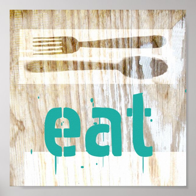 poster da cozinha comendo em texto azul (Frente)