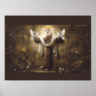Poster da Cruz Cristã com Pombas | Cruz de Jesus