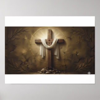Poster da Cruz Cristã | Cruz de Madeira Rústica na