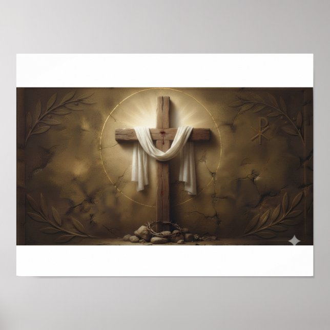 Poster da Cruz Cristã | Cruz de Madeira Rústica na (Frente)
