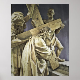 Poster da cruz do carregando do Jesus Cristo