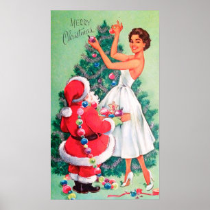 Póster Da decoração retro do papai noel e da senhora do