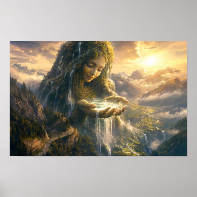 Poster da Deusa da Terra Acunhando a Luz da Aurora (Frente)