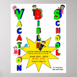 Poster da ESCOLA da BÍBLIA das FÉRIAS, miúdos,