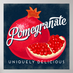 Poster da etiqueta da fruta do vintage da romã