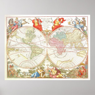 Poster da extra grande do mapa do mundo c1694