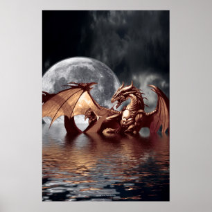 Poster da fantasia do dragão & da lua