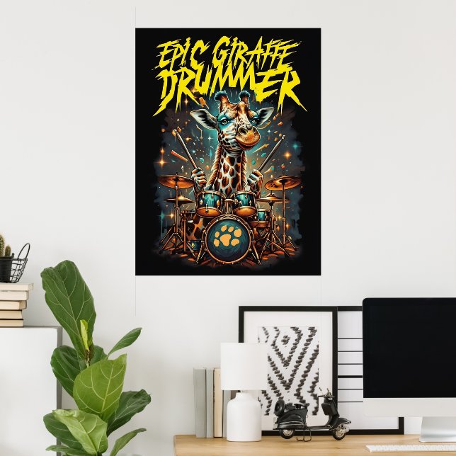 Poster da Girafa Rockstar - Presente de Decoração  (Escritório em casa)