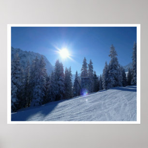 Poster da inclinação do esqui do amanhecer