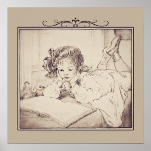 Poster da leitura da menina do vintage