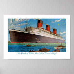 Póster Da linha branca da estrela de Cunard Queen Mary