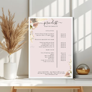 Poster da Lista de Preços do Salão de Boho