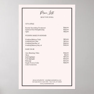 Poster da Lista de Preços Preto Simpel Lightpink