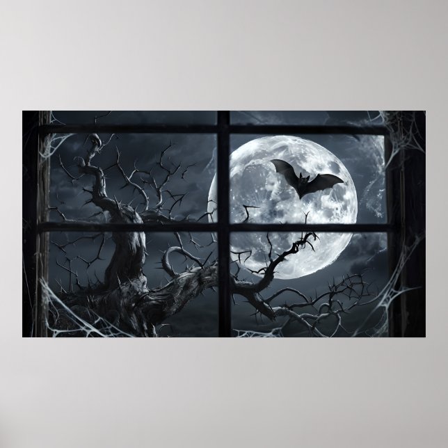 Poster da Lua Cheia - Visão Gótica da Janela (Frente)
