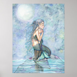 Poster da Mãe e Bebê Sereia das Águas Tranquilas