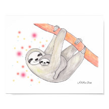 Poster da Mamãe Preguiça e Bebê Arte Única para Be