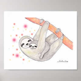 Poster da Mamãe Preguiça e Bebê Arte Única para Be