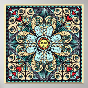 Poster da mandala de Sun do estilo do vintage