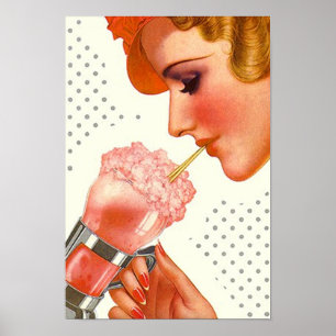 Poster da morango da fonte de soda do cobrir do