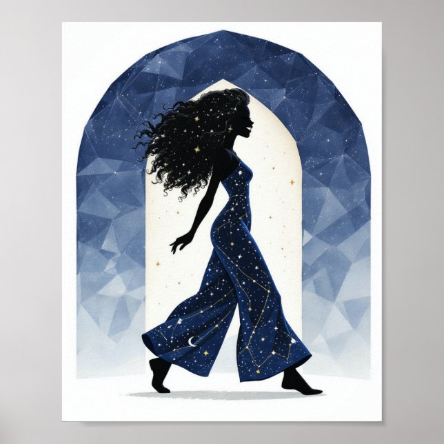 Poster da Mulher Celestial Minimalista Andando (Frente)