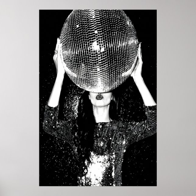 Poster da Mulher da Bola de Disco, Preto e Branco  (Frente)