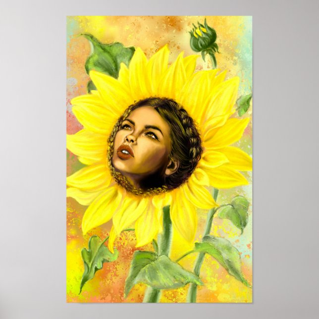 Poster da Mulher do Girassol Amarelo (Frente)