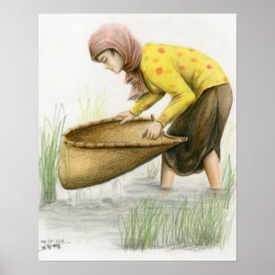 Poster da mulher que Sifting o arroz por Vannak