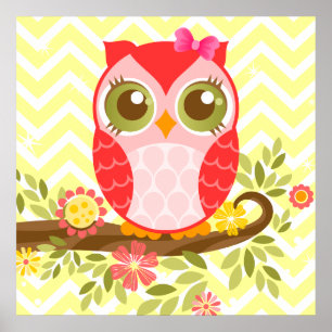 Poster da Muralha Rosa Girly Owl